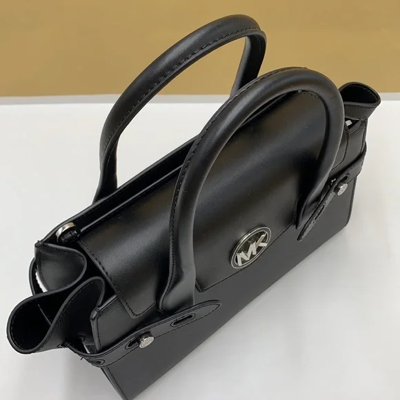 MICHAEL KORS Carmen Medium Flap Saffiano Leather Belted Satchel Black color - Picture 5 of 16